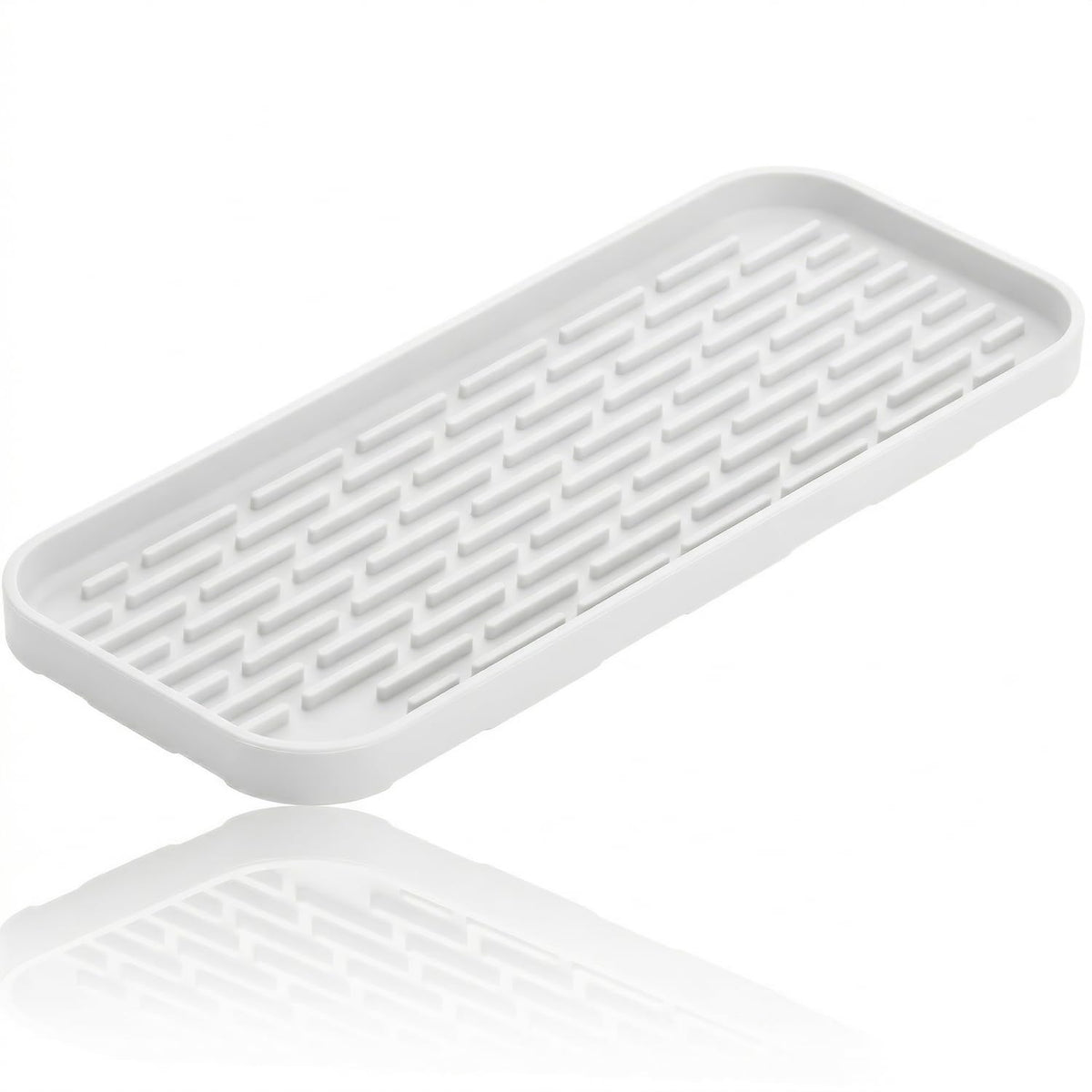 Silicone Organizer Tray, Soap and Sponge Holder for Kitchen Sink, Bathroom - Storage Tray for Dish Brush, Soap Dispenser, Dishwashing Accessories- 2 Pack (White)