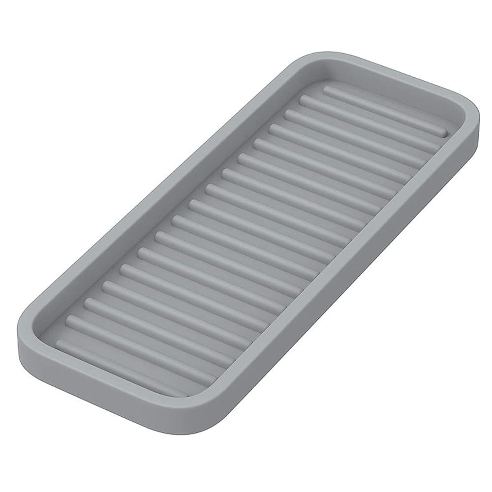 Small Silicone Heat Resistant Mat for Curling Iron, Heat Pad for Hot Hair Tools, Kitchen Sink Organizer Tray and Sponge Holder for Bathroom Counter, Groove Coasters for Drinks (Black)