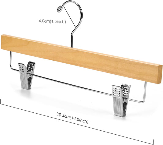 Nature Smile Deluxe Wooden Pants Hangers,Solid Lotus Wood Jeans Skirt Hanger with Clips Anti-Rust Hook Pack of 28(Natural)
