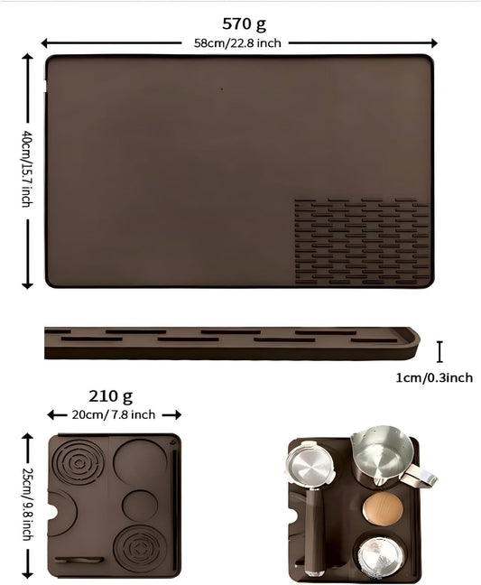 Silicone Coffee Mat, 23"x17" Bar Mat for Countertops Coffee Maker Espresso Machine, 2 in1 Coffee Maker Mat for Kitchen Counter, Anti-Slip, Heat Resistant Drip Pad for Dinner Plates, Brown