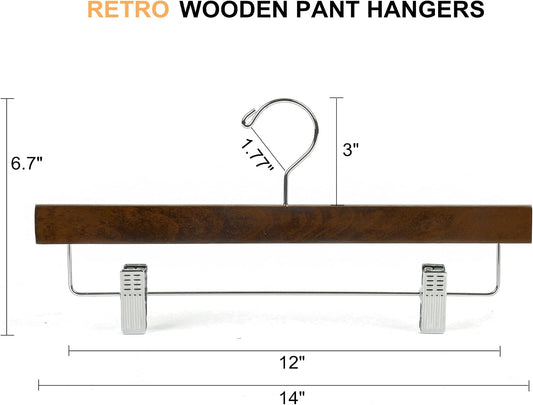 Amber Home 10 Pack Walnut Wooden Pants Hangers with Adjustable Clips, 14"