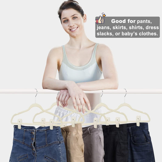 TOFIIGREM Velvet Hanger Clips - 40 PCS Beige Non-Slip Velvet Clips for Pants, Suits & Skirts