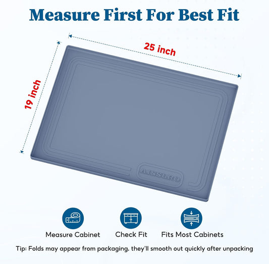 Aisslro Waterproof Under Sink Mat 25"x19", Silicone Mat, Dark Blue