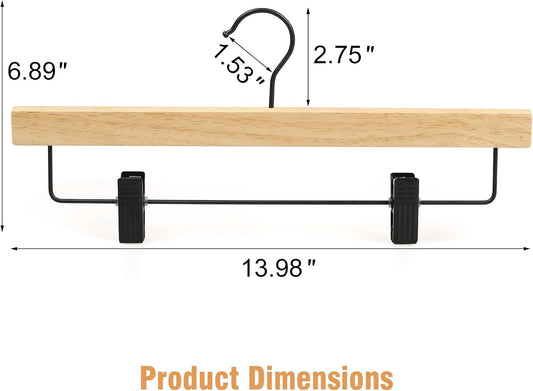 TOPIA HANGER Pants Hangers 10 Pack, Wooden Clothes Hangers with Black Clips and Rotatable Hook, Durable Natural Rubber Wood Hangers for Skirts, Pants, Jeans, Shorts - CTS02N