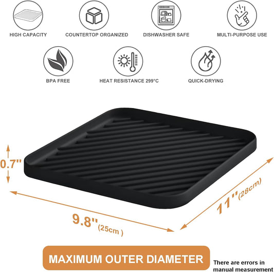 Silicone Organizer Tray for Kitchen Sink and Bathroom, Dishwasher Tray, Versatile Bathroom and Drawer Organizer Trays, Non-Slip Countertop(Black)