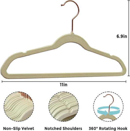 Baby Velvet Hangers 30 Pack - 11 Inch Premium Felt Non Slip Kids Hanger for Infant & Toddler Clothes - 0.2" Slim Space-Saving Baby Felt Hangers for Children's Closet with 10 Clips - Beige