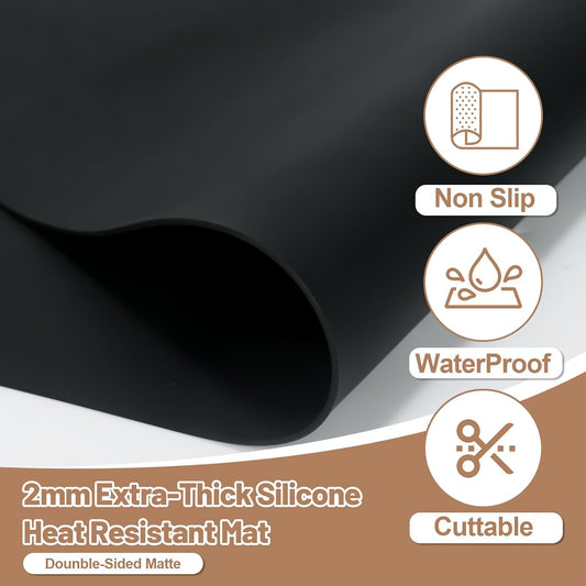 Silicone Heat Resistant Mats for Countertop, 2MM Extra Thick, Black