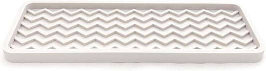 Silicone Sink Organizer Tray, Rectangular, Modern Style, Heat Safe, Dishwasher Safe, for Bathroom and Kitchen Organization (Vanilla Cream, 12"x4", Chevron Pattern)