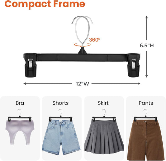 HOUSE DAY Black Pants Hangers with Clips 25 Pack, 12 Inch Skirt Hangers