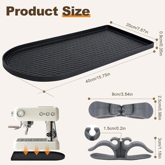 Silicone Mat For Coffee Station,Espresso Bar Mat,Waterproof Pad For Coffee Maker,Silicone Coffee Mat With Raised Edge,Drip Rubber Mat For Coffee Station,15.8"x7.8",With 2 Cord Organizer,Black