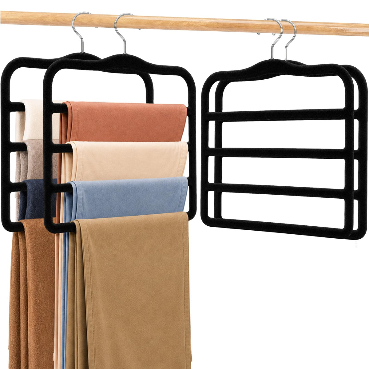 Velvet Pants Hangers Space Saving, 2-Pack Multi-Tier Closet Organizers,Grey