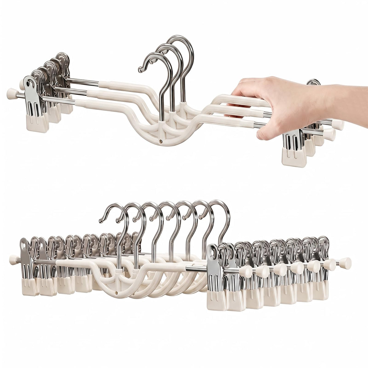 Space Saving Pants Hangers with Clips for Skirts, 10 Pack