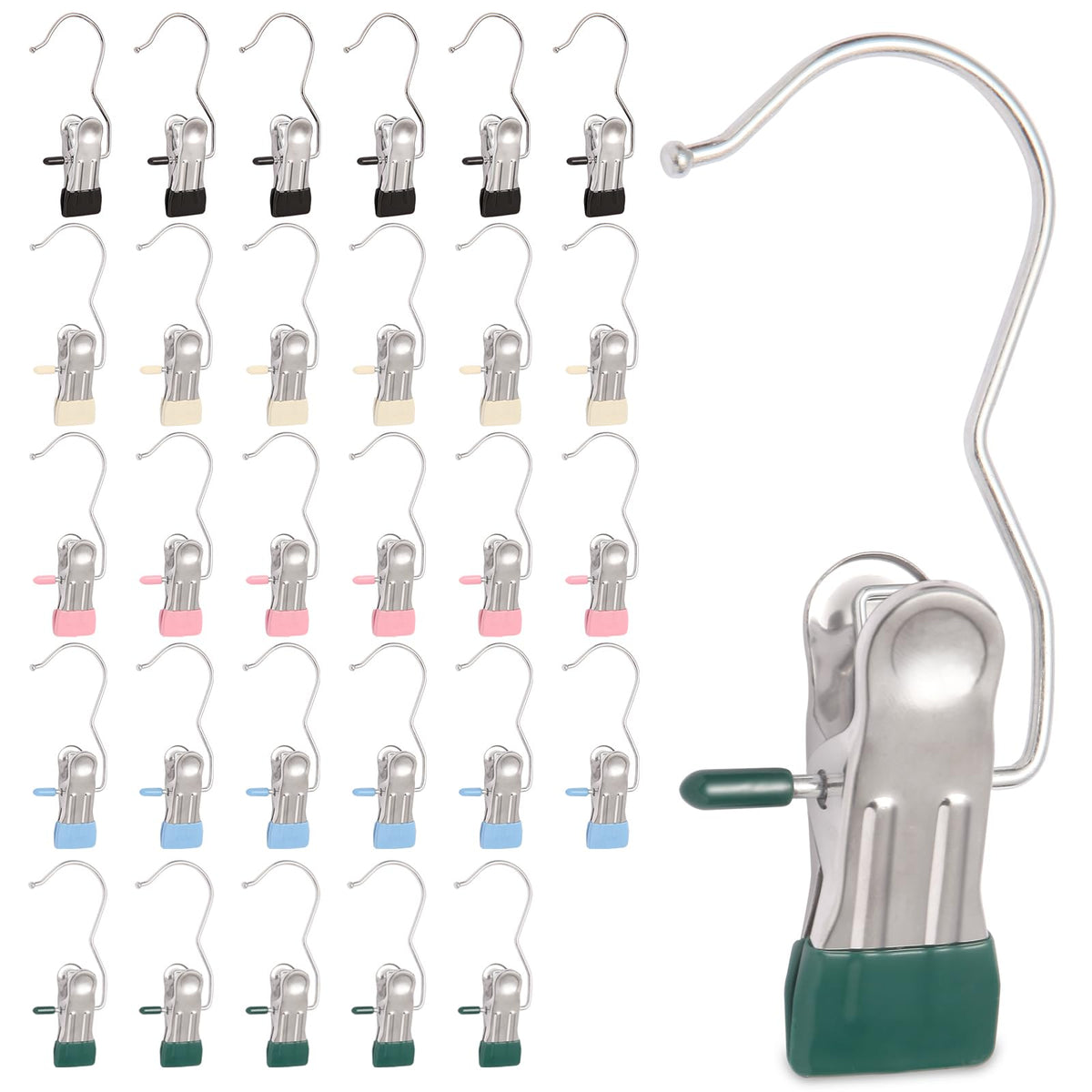 30 Pack Heavy Hanger Clips for Closet, Laundry Hooks Hanging Clips with, Clothespin for Clothes Pants,Clothes Pins Multi-Purpose Clip Big Hangers & Pants Clip Hangers for Hats Socks Towels Travel