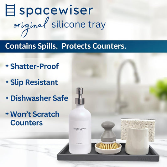 Spacewiser Countertop and Vanity Tray - 11.7" Silicone Bathroom Counter Tray, Dish Soap Trays for Kitchen Counter, Sink Organizer Caddy Accessories, Drawer Toilet Plant Shower Makeup Mat Oil Holder