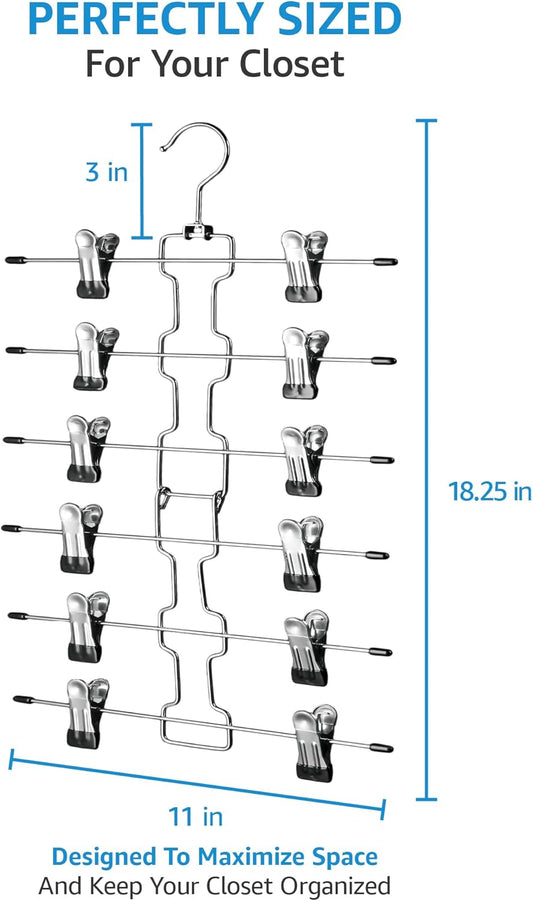ZOBER 3-Pack 6-Tier Skirt Hangers with Clips, Clothes Hangers for Pants