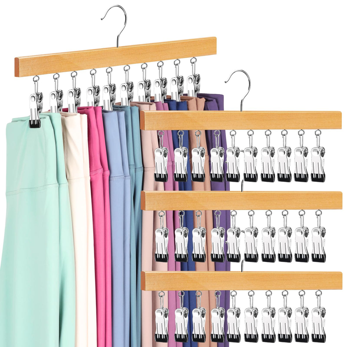 Legging Organizer for Closet, 2 Pack Pants Hangers with Clips