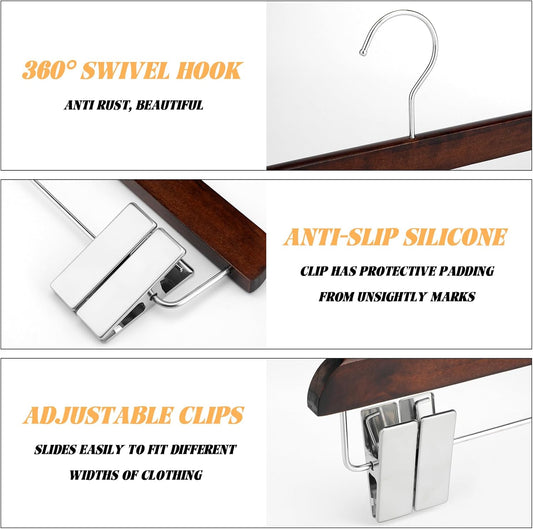 DoubleFill 2 Pcs Kilt Hanger 20 Inches Wooden with 4 Clips, Nut Brown
