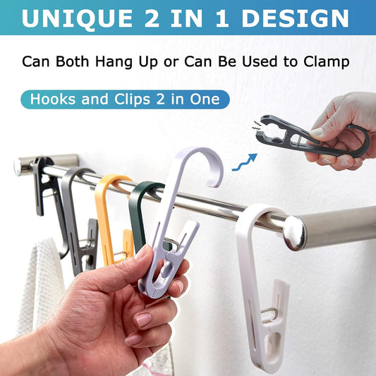 Laundry Hooks with Clips Hanger Closet Organizer Clamps Socks Boot Bras Towels for Bathroom Wardrobe Kitchen Office 4Pcs (Black)