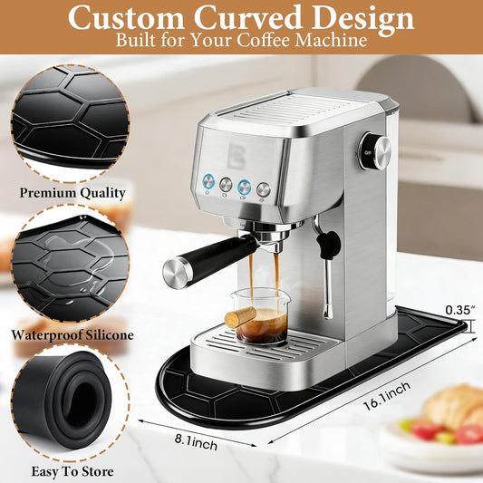 Silicone Coffee Mat for Keurig K-Mini,Keurig K-Express ,Keurig K-Mini Mate,Keurig K-Slim Single Serve K-Cup Pod Coffee Maker Accessories, 16.1"x8.1" Coffee Bar Station Spill Mat & Protector– Black