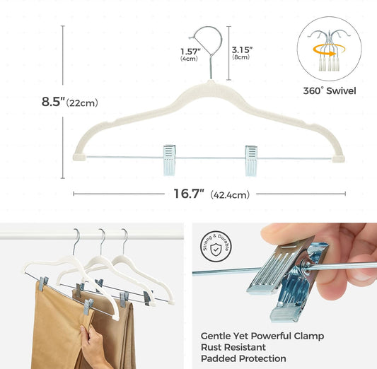 HOUSE DAY Velvet Skirt Hangers with Adjudtable Clips 10 Pack, Ivory