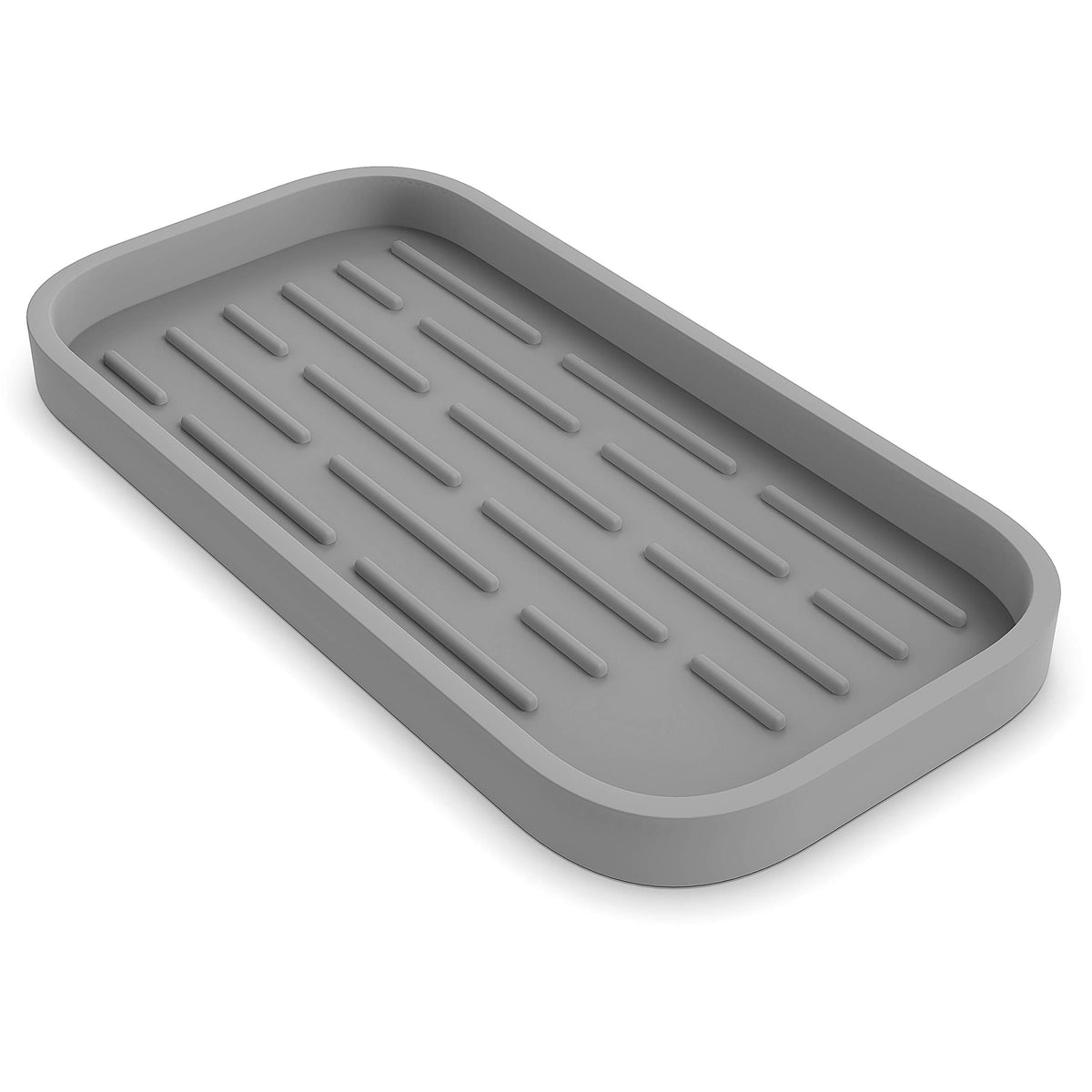 ZAPPOWARE Kitchen Sink Organizer | Silicone Sponge Holder - Storage Tray for Dish Sponge, Soap Dispenser, Scrubber 9.6"x 4.9" (Gray)