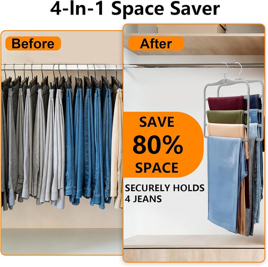 Velvet Pants Hangers Space Saving, 2-Pack Multi-Tier Closet Organizers,Grey