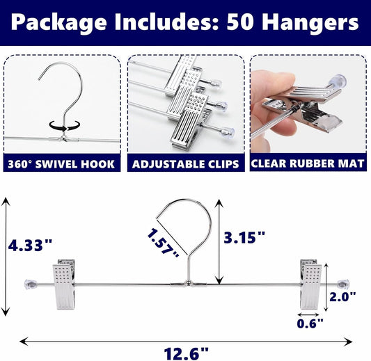 Amber Home 50 Pack Metal Pants Hangers with Clips, Metal Skirt Hangers
