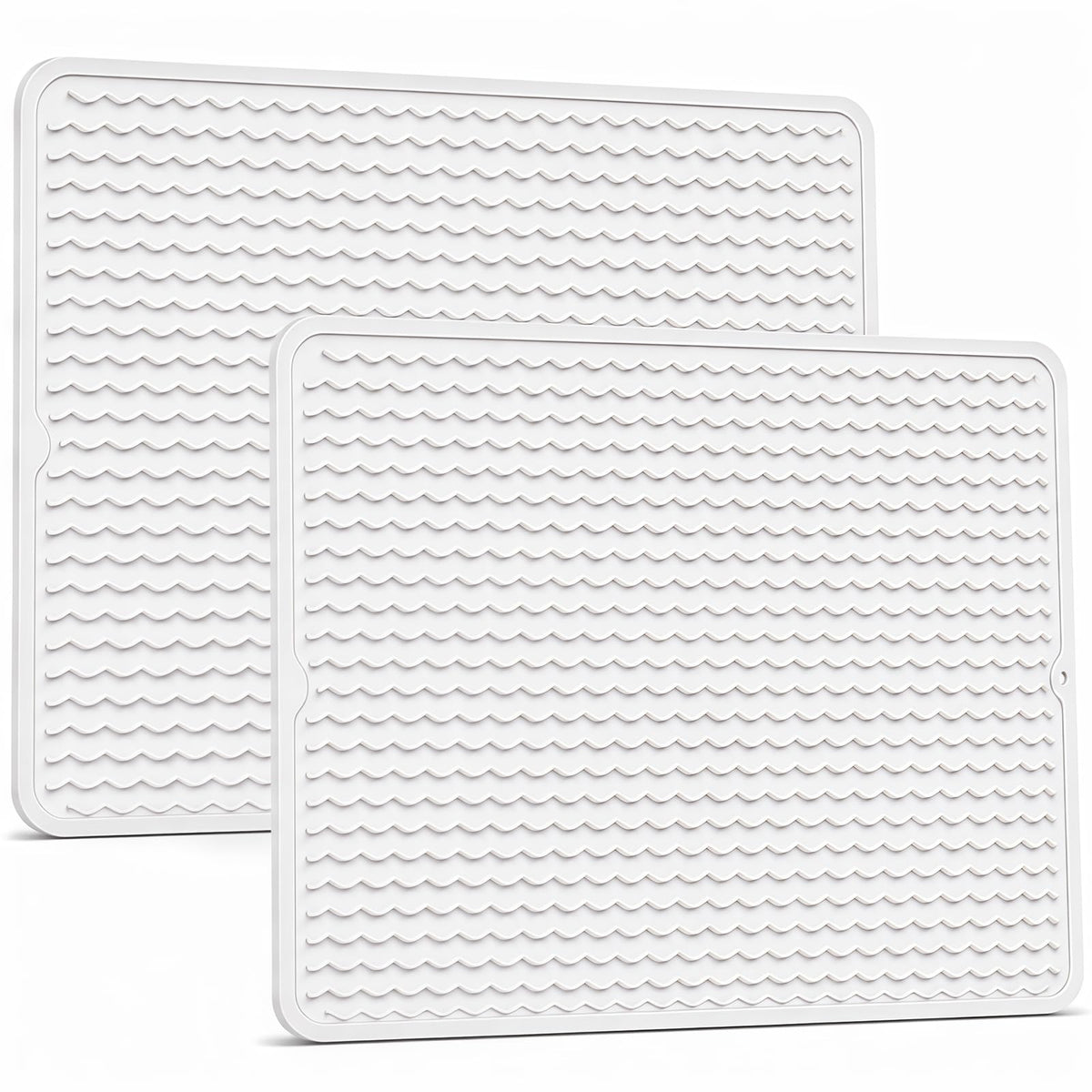 2 Pack Silicone Dish Drying Mat for Kitchen Counter Coffee Bar Apartment Accessories Escurridor de Platos para Fregadero Under Sink Organizer Pet Food Appliance Stone Rack Trays Drain Black