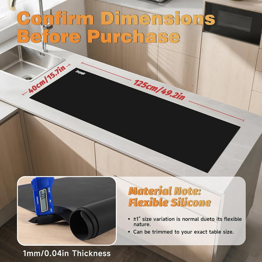 49.2" x 15.7" Large Silicone Mat for Kitchen Counter Protector, Cuttable