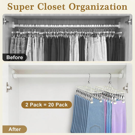 Pants Hangers with Clips – 2 Pack Holds 20 Pants, Non-Slip Space Saving