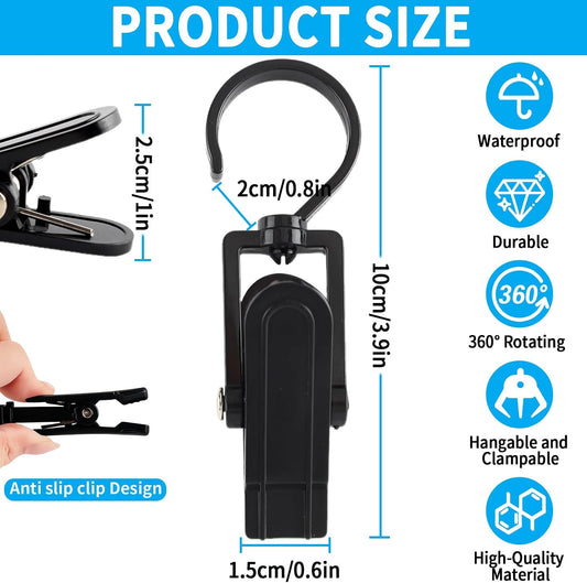 VinBee 20 PCS Laundry Hooks with Clips Super Strong Plastic Home Travel Swivel Hanging Hanger Closet Organizer Clamps Socks Boot Bras Towels for Bathroom Wardrobe Kitchen Office - 4.3 Inches (Black)