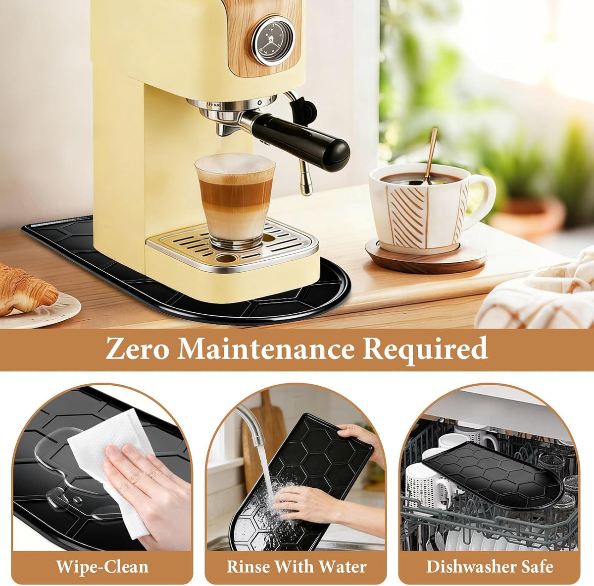 Silicone Coffee Mat for Keurig K-Mini,Keurig K-Express ,Keurig K-Mini Mate,Keurig K-Slim Single Serve K-Cup Pod Coffee Maker Accessories, 16.1"x8.1" Coffee Bar Station Spill Mat & Protector– Black