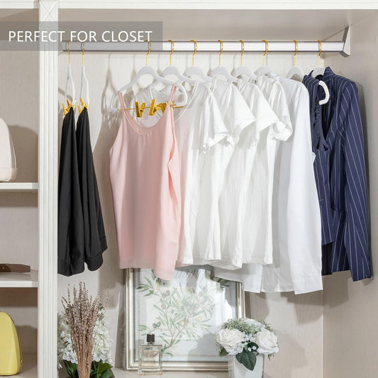 MIZGI Premium Velvet Pants Hangers with Adjustable Clips (Pack of 30) Slim Skirt Hangers- Non Slip Felt Outfit Dress Hangers White - Gold Hooks,Space Saving Shirt Clothes Hangers