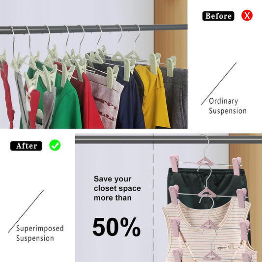 Northern Brothers 50 Pack Pants Hangers, Stackable Clothes Hangers with Clips for Skirts and Shorts, Space Saving Plastic, Pink