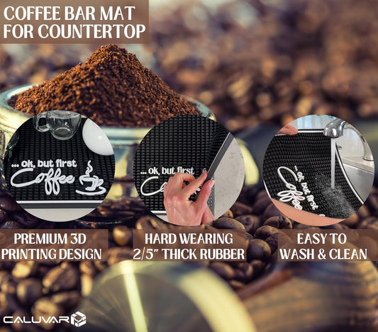 Ok But First Coffee Silicone Bar Mat for Countertop 18x12, Coffee Bar Mat Sign, Funny Gift for Coffee Lovers, Non-Slip Coffee Station Mat, Barista Station Decor