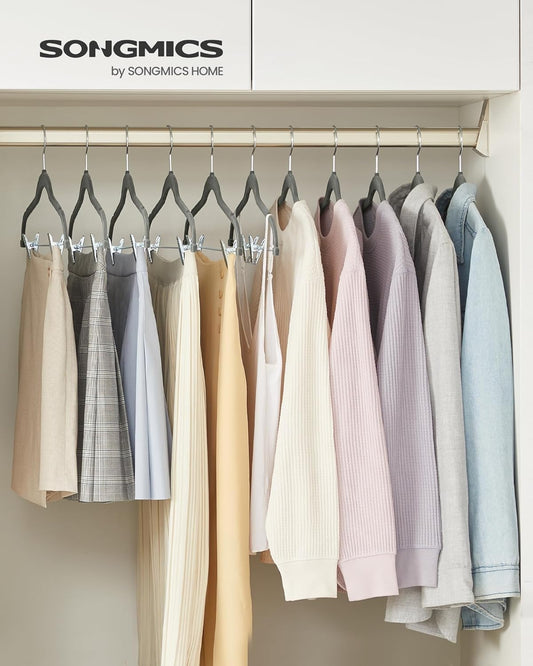 SONGMICS 20-Pack Pants Hangers, Velvet Hangers with Adjustable Clips