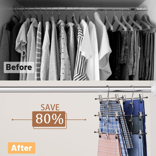 Pants Hangers Space Saving,Stackable Skirt Hangers with Clips, Hanging Closet Organizer and Storage,Clothes Hangers, College Dorm Essentials Apartment Essentials- 8 Pack