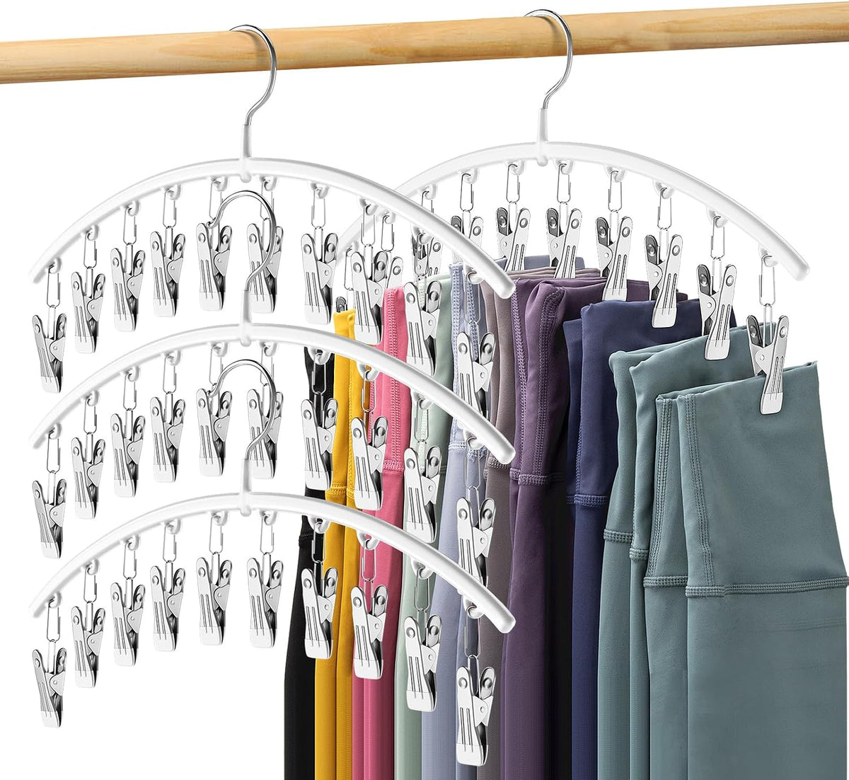 Volnamal Legging Organizer for Closet,2 Pack Metal Yoga Pants Hangers w/10 Clips Hold 20 Leggings,Space Saving Hanging Closet Organizer Clothes Hanger College Dorm Essentials Apartment Essential,Black