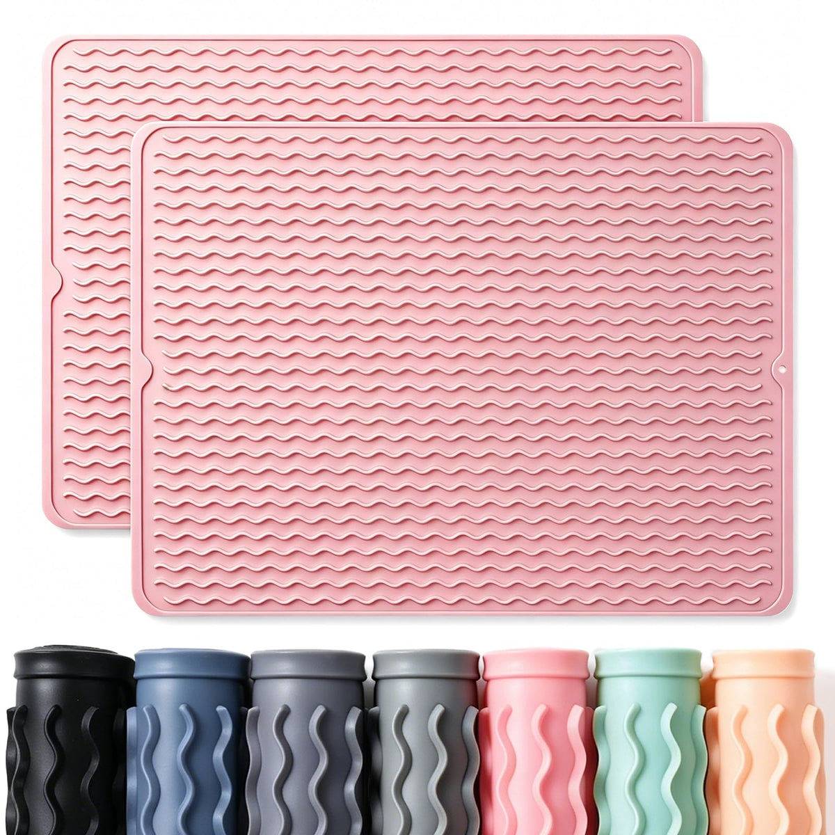 2 Pack Caketime Silicone Dish Drying Mat for Kitchen Counter Cooking Baking Coffee Bar Hot Pads Accessories Dining Home Essentials Under Sink Protector Organizers Stone Rack Trays Drain Black