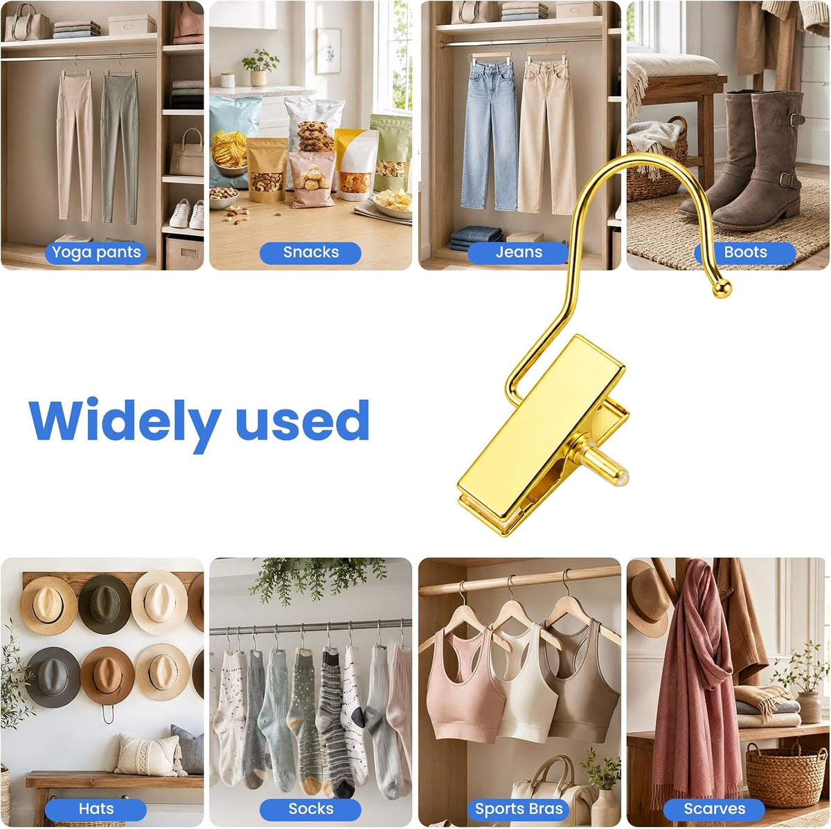 Senbowe 20 Pack Gold Boot Clips for Closet, Hanging Clips Clothes Pins