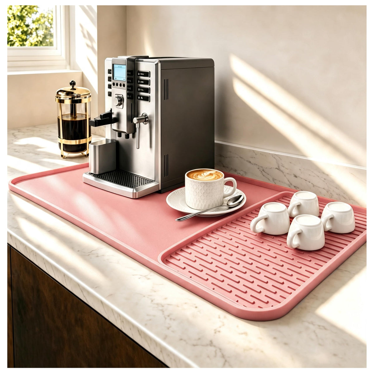 Caketime 2 In 1 Silicone Coffee Bar Mat Accessories Detachable Dish Drying Rug Rack Stone for Kitchen Counter Home Household Apartment Office Essentials Barista Espresso Machine Drainer Must Have