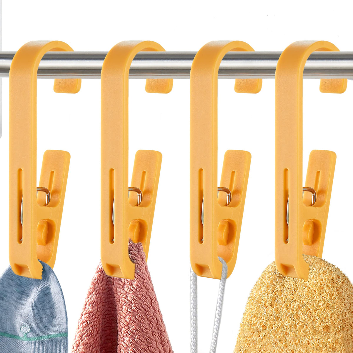 Laundry Hooks with Clips Hanger Closet Organizer Clamps Socks Boot Bras Towels for Bathroom Wardrobe Kitchen Office 4Pcs (Black)