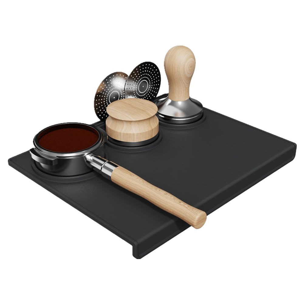 Espresso Tamping Mat, Coffee Tamper Mat, Espresso Mat for Counter, Silicone Tamper Mat, Food-grade, Non-Slip, Waterproof, Heat Resistant (Black, 9.84''x7.87'')