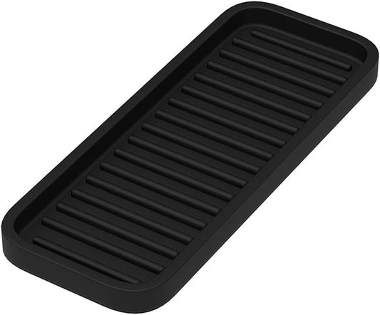Small Silicone Heat Resistant Mat for Curling Iron, Heat Pad for Hot Hair Tools, Kitchen Sink Organizer Tray and Sponge Holder for Bathroom Counter, Groove Coasters for Drinks (Black)