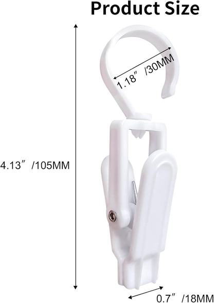 12 Pcs Super Strong Plastic Swivel Hanging Hooks, Curtain Clips, Clothes Pins, Beach Towel Clips, Home Swivel Laundry Clips for Hats, Pants, Towels, Socks, Pants (White)