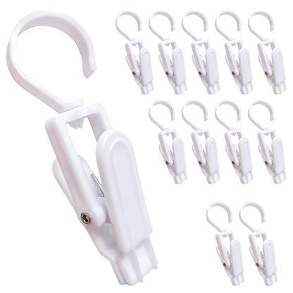 12 Pcs Super Strong Plastic Swivel Hanging Hooks, Curtain Clips, Clothes Pins, Beach Towel Clips, Home Swivel Laundry Clips for Hats, Pants, Towels, Socks, Pants (White)