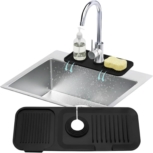 14.6” Silicone Faucet Mat For Kitchen Sink, Kitchen Sink Splash Guard Behind Faucet, Kitchen Faucet Mat For Kitchen Sink, Kitchen Sink Faucet Mat Splash Guard and Sink Water Splash Guard (Black)