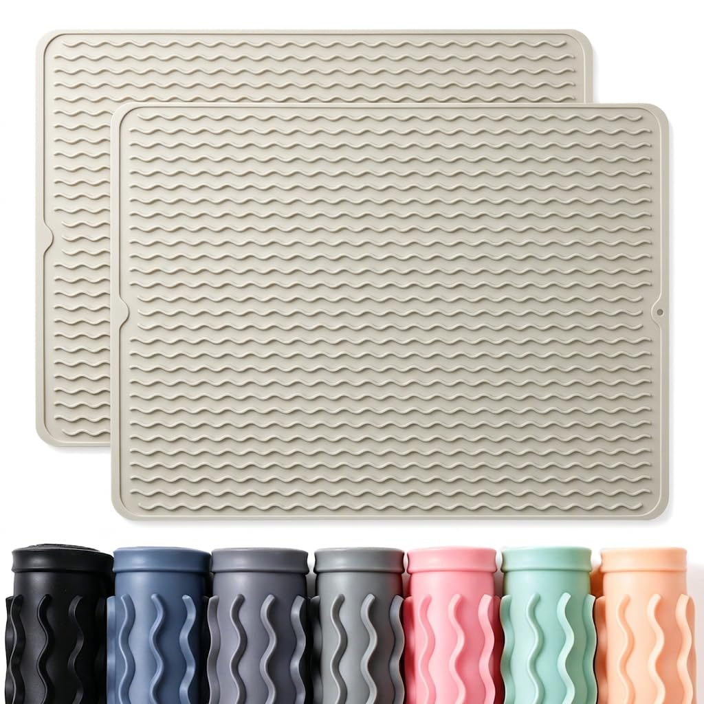 2 Pack Caketime Silicone Dish Drying Mat for Kitchen Counter Heat Resistant Under Sink Waterproof Coffee Bar Accessories Dining Rack Stone Utensil Holder Countertop Decor Must Haves 2026