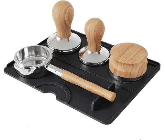 Espresso Tamping Mat, Coffee Tamper Mat, Espresso Mat for Counter, Silicone Tamper Mat, Food-grade, Non-Slip, Waterproof, Heat Resistant (Black, 9.84''x7.87'')
