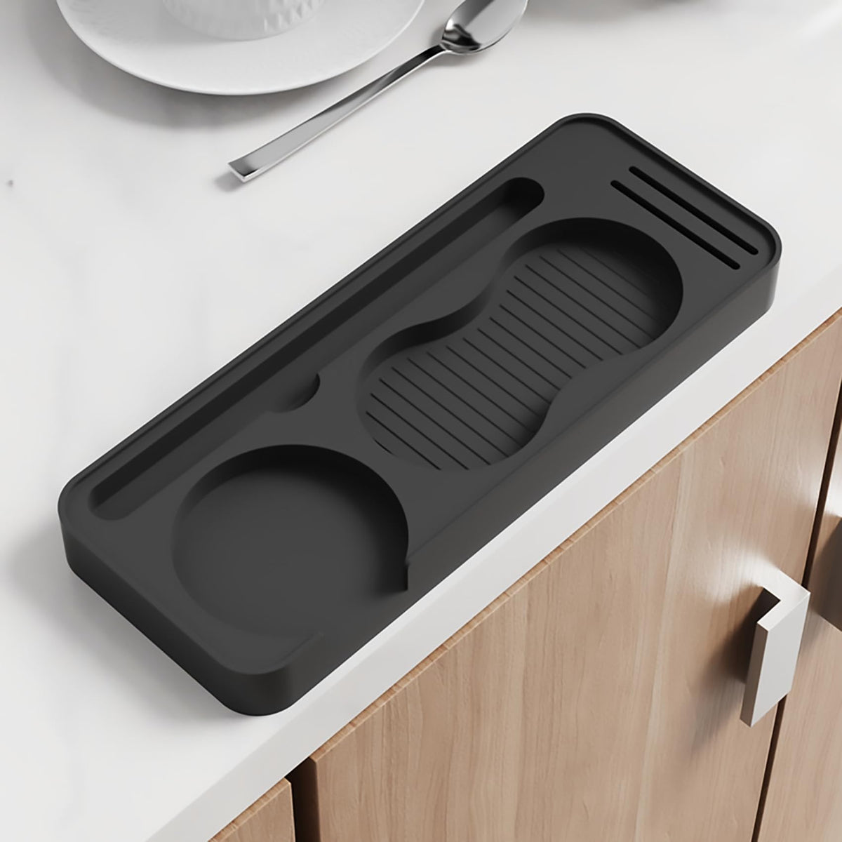 Espresso Tamping Mat, Coffee Tamper Mat, Espresso Mat for Counter, Silicone Tamper Mat, Food-grade, Non-Slip, Waterproof, Heat Resistant (Black, 9.84''x7.87'')